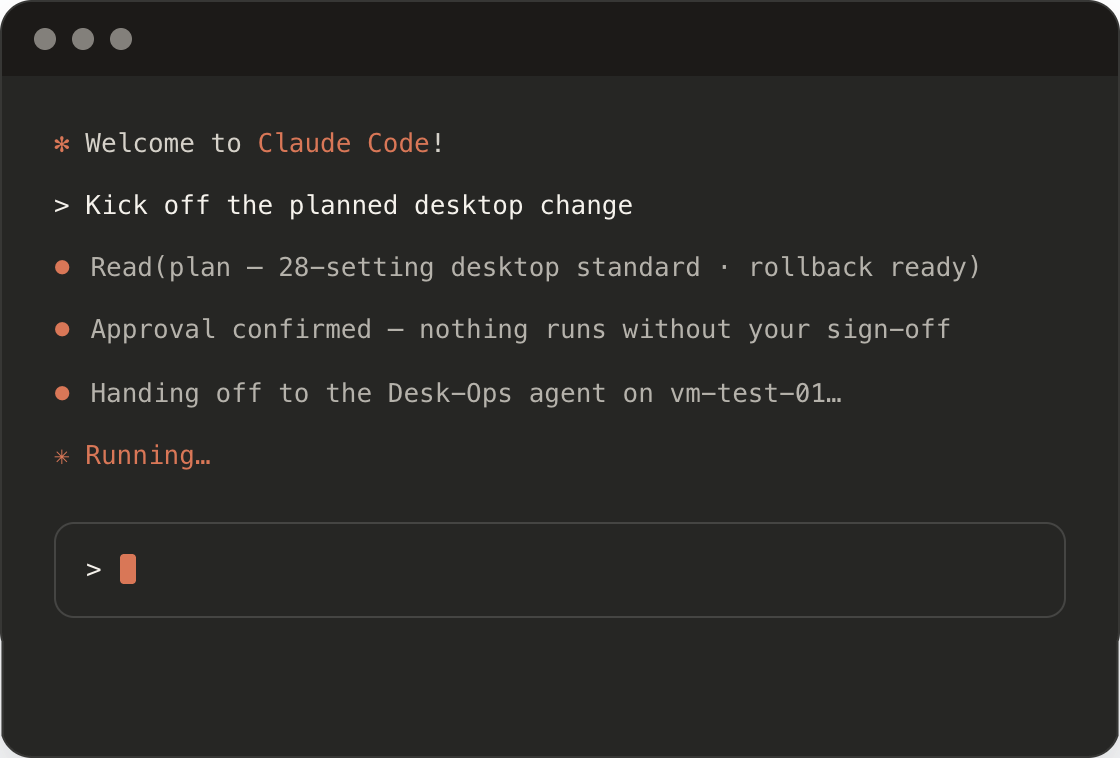 Claude Code terminal: kick off the planned desktop change